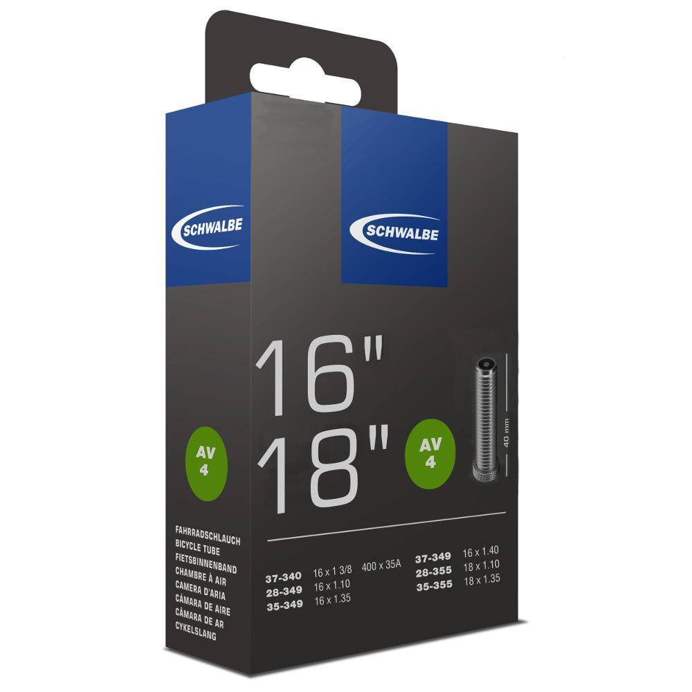 Schwalbe Schlauch, Nr. 4, (AV40mm), 16"-18", 28/37-340/355, Gewicht: ca. 85g, (Herst.-Nr. 10410310)